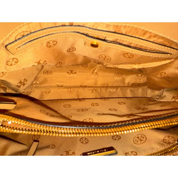 Tory Burch Designer Alexa Beige Tan Quilted Slouchy Leather Tote Purse Handbag - Picture 6 of 9